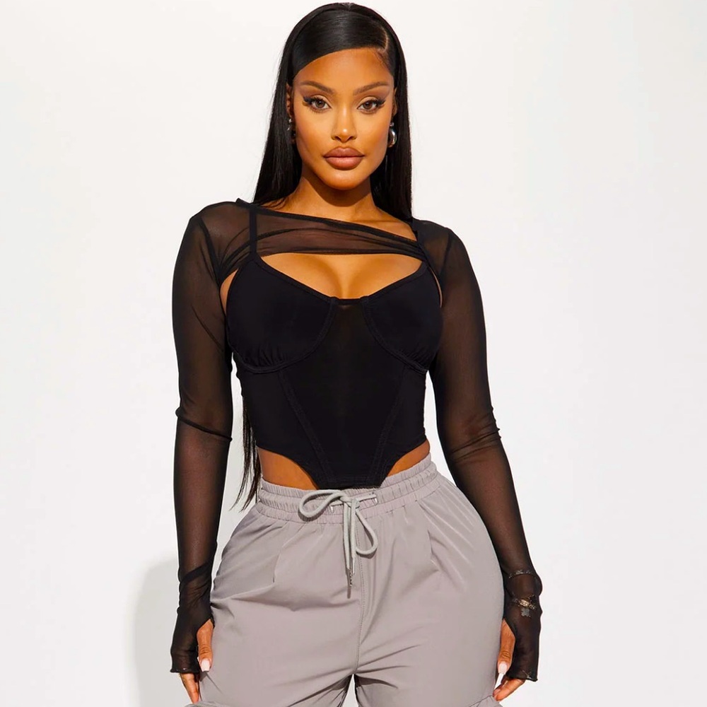 Chic Black Sheer Long Sleeve Women's Top